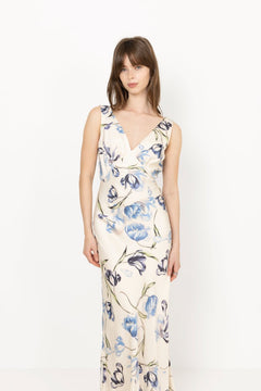 Thelma Open Back Satin Maxi Dress - Tulip Blue