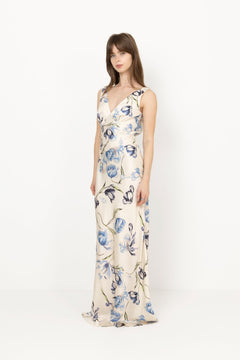 Thelma Open Back Satin Maxi Dress - Tulip Blue
