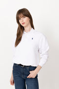 Polo-Collar Fleece Pullover - Vit