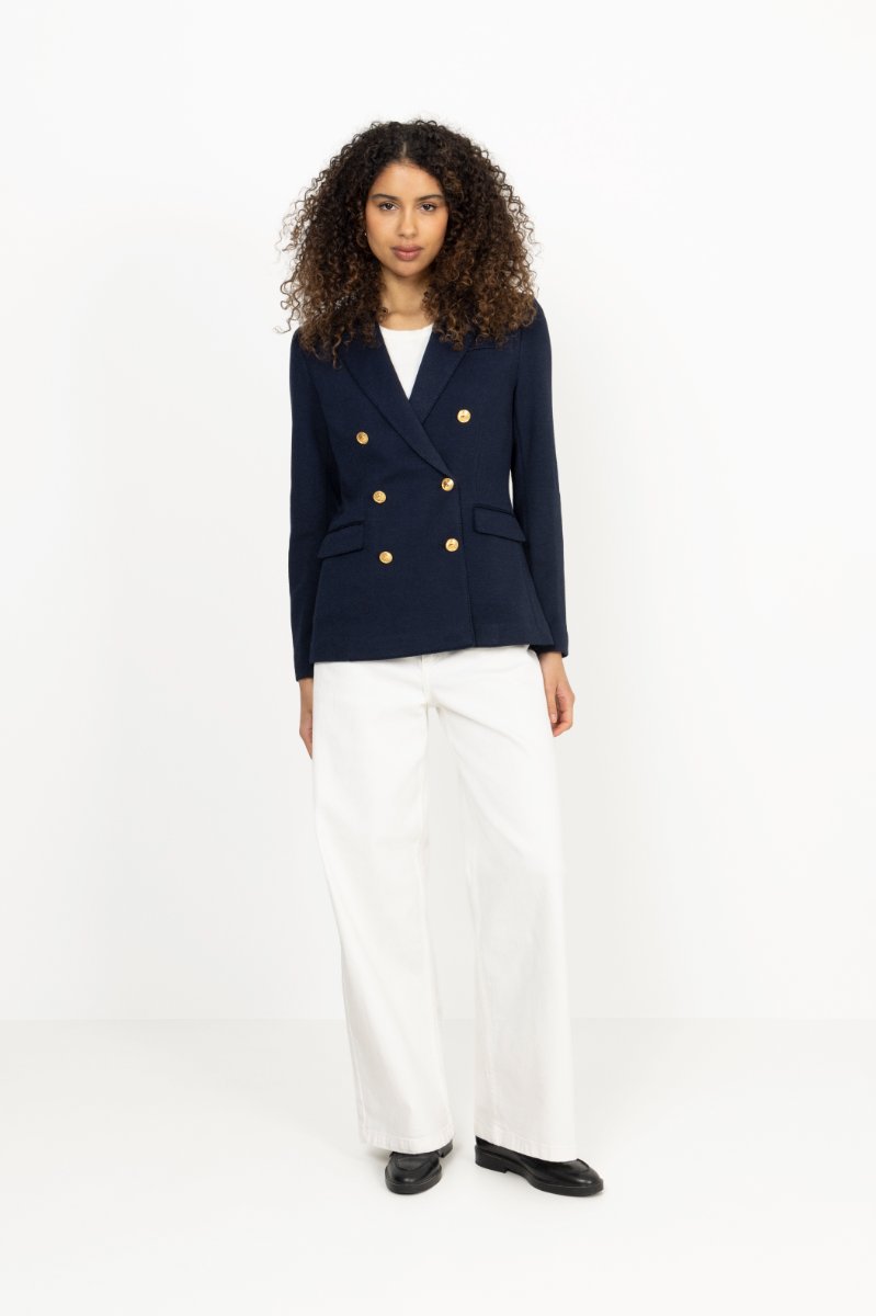 Double-Breasted Knit Blazer - Park Avenue Navy
