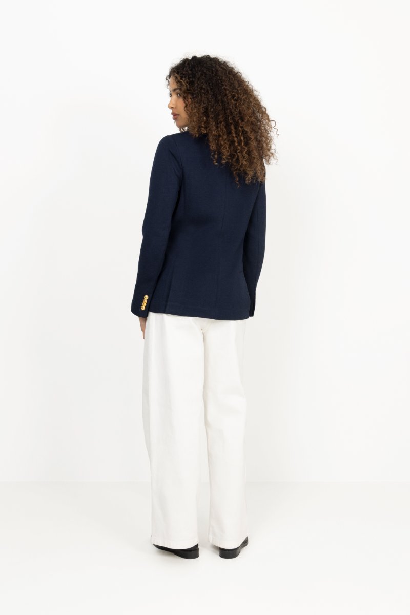 Double-Breasted Knit Blazer - Park Avenue Navy