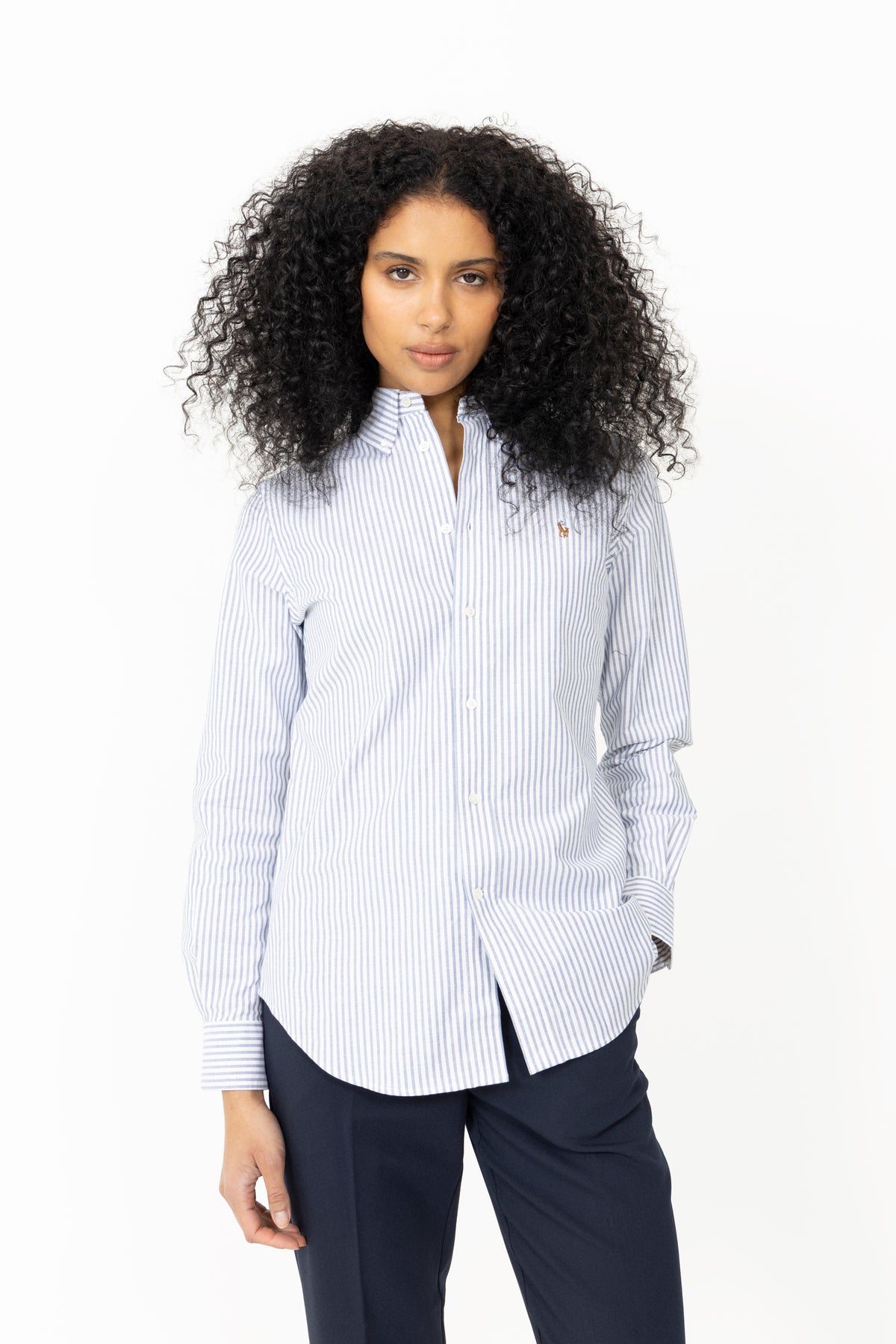 Stretch Slim Fit Striped Oxford Shirt - White/Heritage Royal