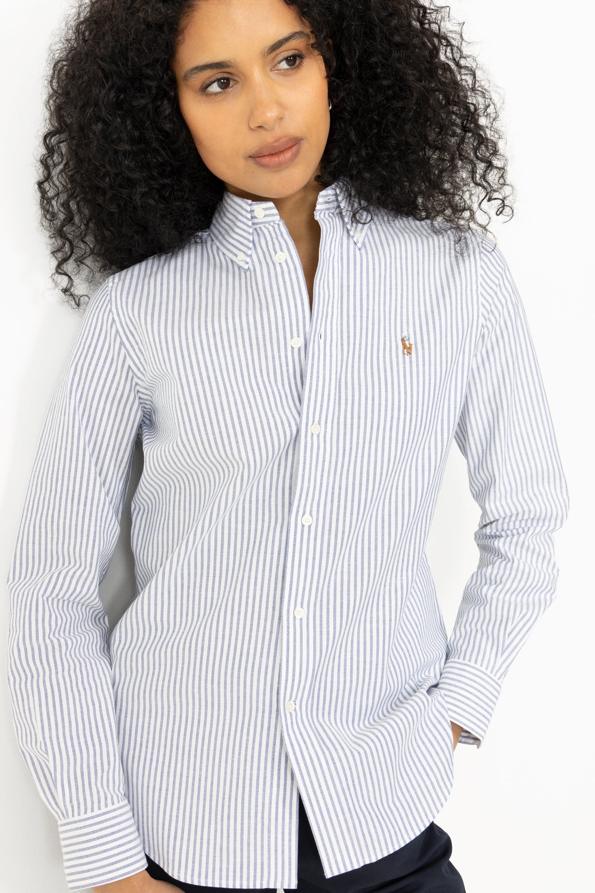 Stretch Slim Fit Striped Oxford Shirt - White/Heritage Royal