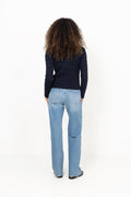 Cable-Knit Cotton Crewneck Cardigan - Hunter Navy