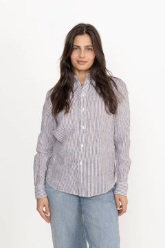 Woven-Sport Shirt - Dark Brown/White