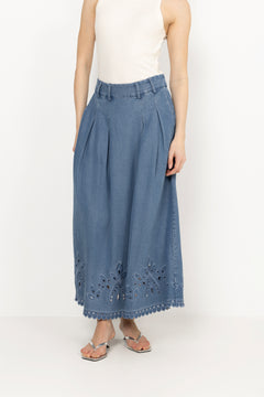 Tillycc Pleat Emb Skirt - Denim Blue
