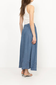Tillycc Pleat Emb Skirt - Denim Blue