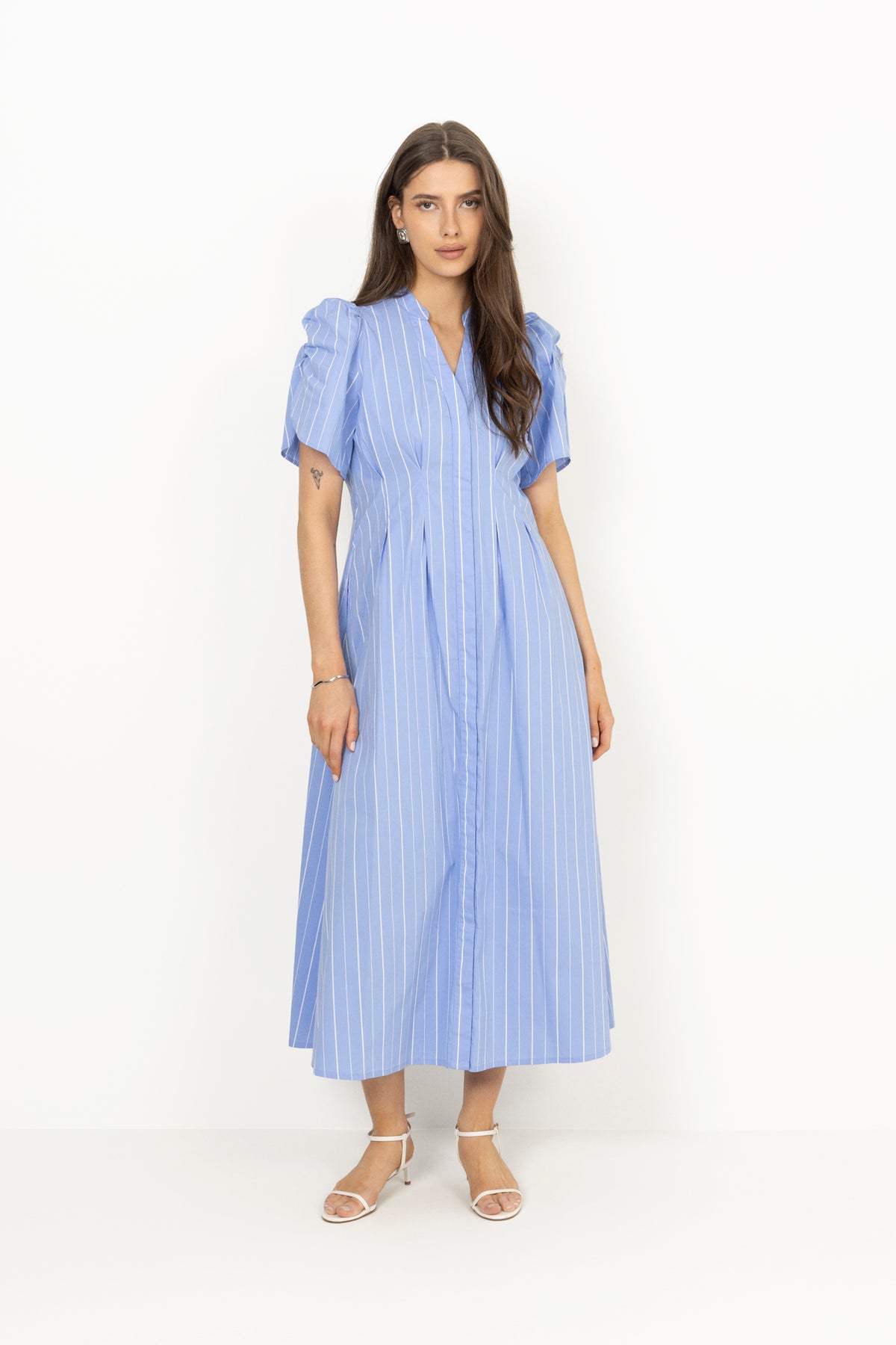 Terancc Stripe Pleat Dress - Pale Blue