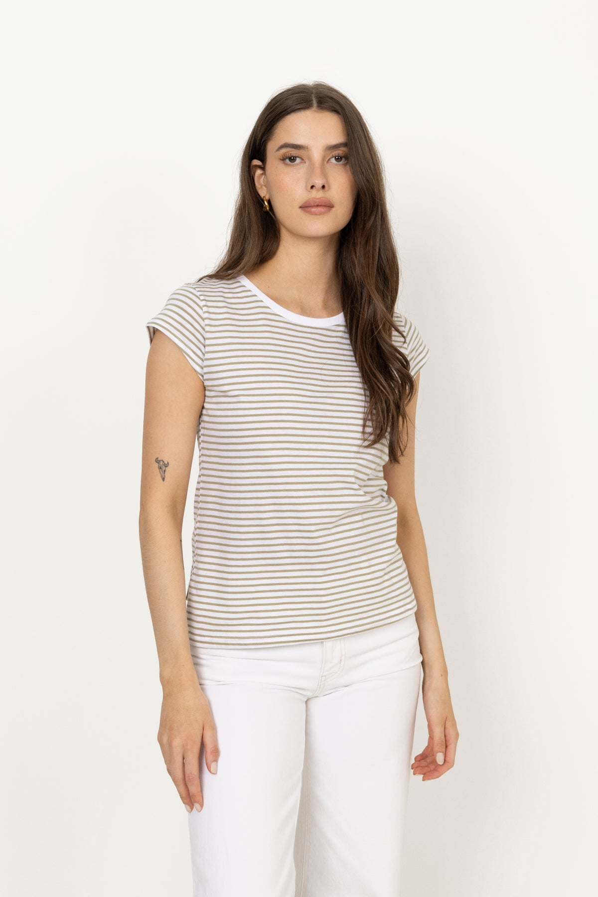 Fine Jersey Stripe Teasy Tee Fav - Brilliant White/Overland Trek
