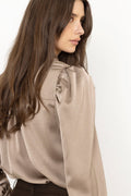 Rosslyn Heavy Sateen Blus - Dark Taupe
