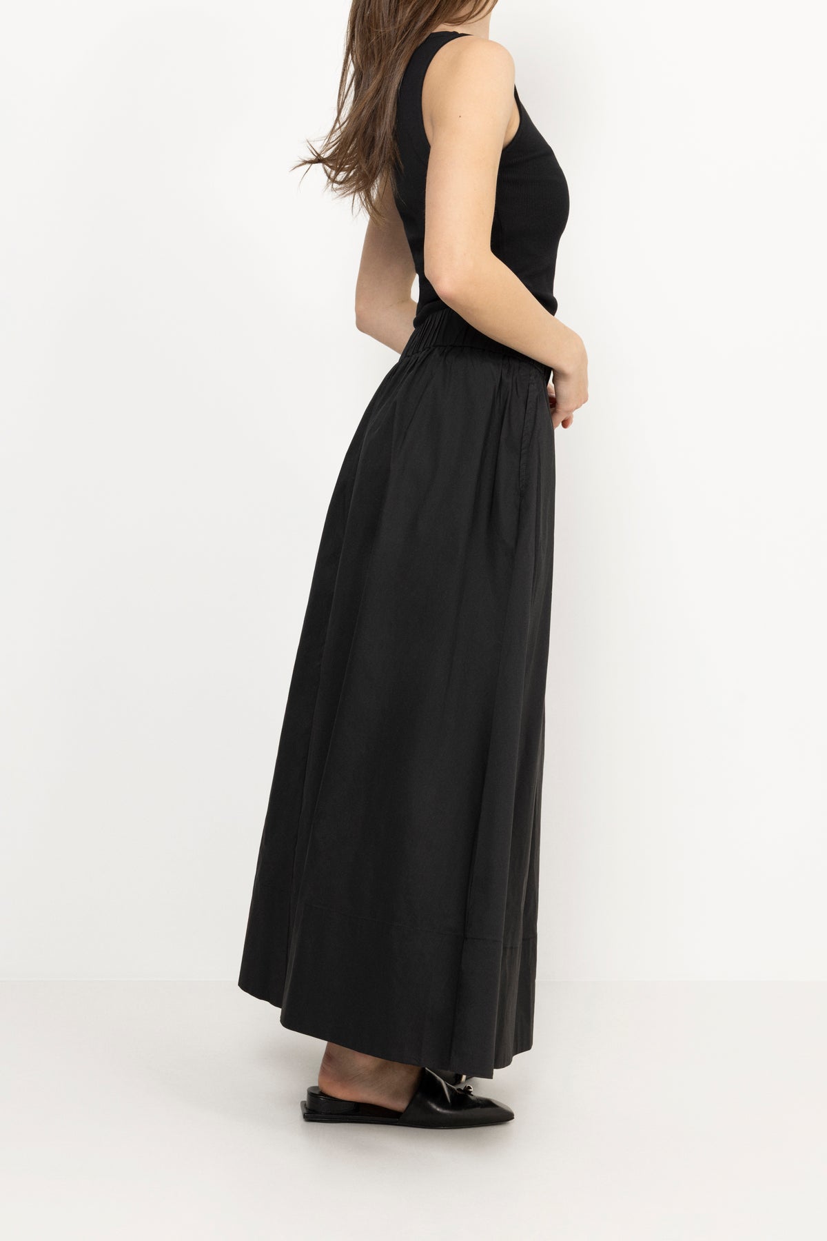 Yara Long Poplin Skirt - Svart