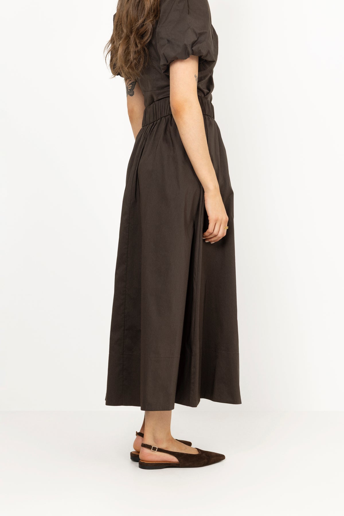 Yara Long Poplin Skirt - Chocolate Brown