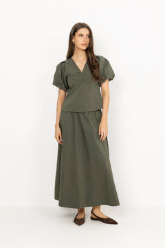 Yara Long Poplin Skirt - Army