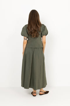 Yara Long Poplin Skirt - Army