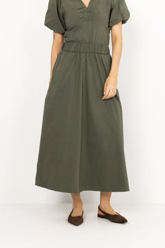 Yara Long Poplin Skirt - Army