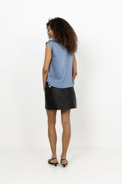 Fleur Drapy Satin Blouse - Dusty Blue