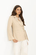 Carmia Melange Tie Blazer - Beige Melange