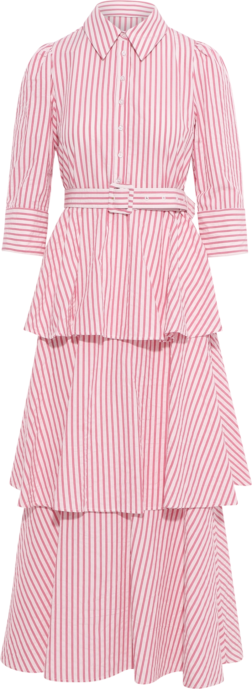 Seersucker Flounce Dress - Pink Stripe