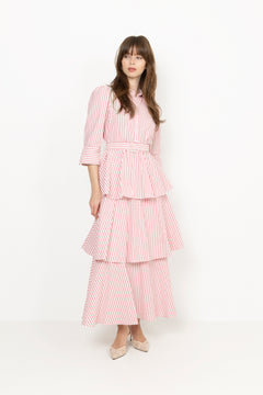 Seersucker Flounce Dress - Pink Stripe