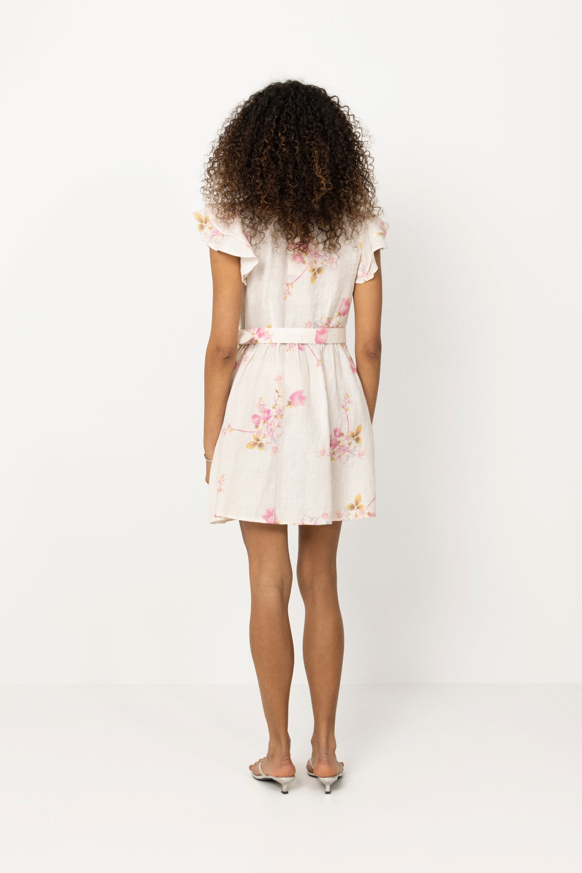 Linen Ruffle Dress - Pink Bloom