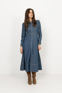 Denim Button-Down Dress - French Blue
