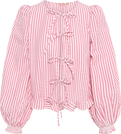 Seersucker Bow Blouse - Pink Stripe