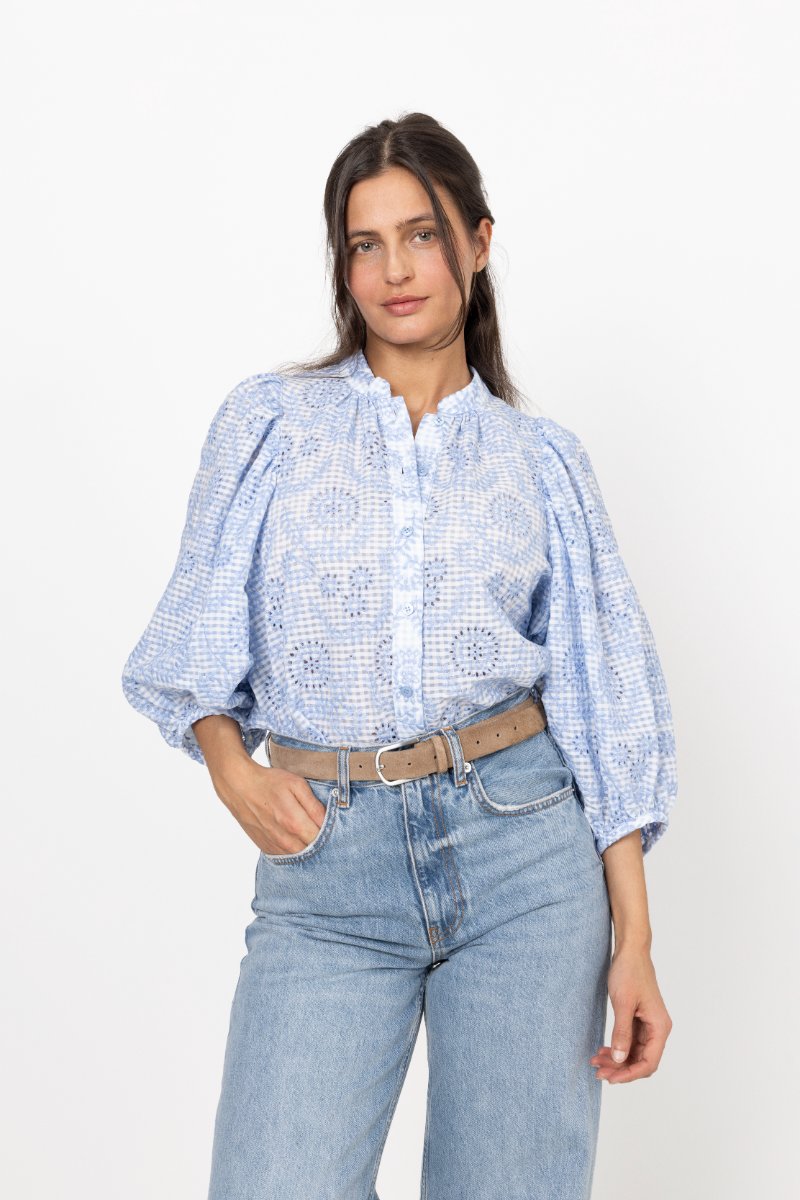 Checks Blus - Ljusblå