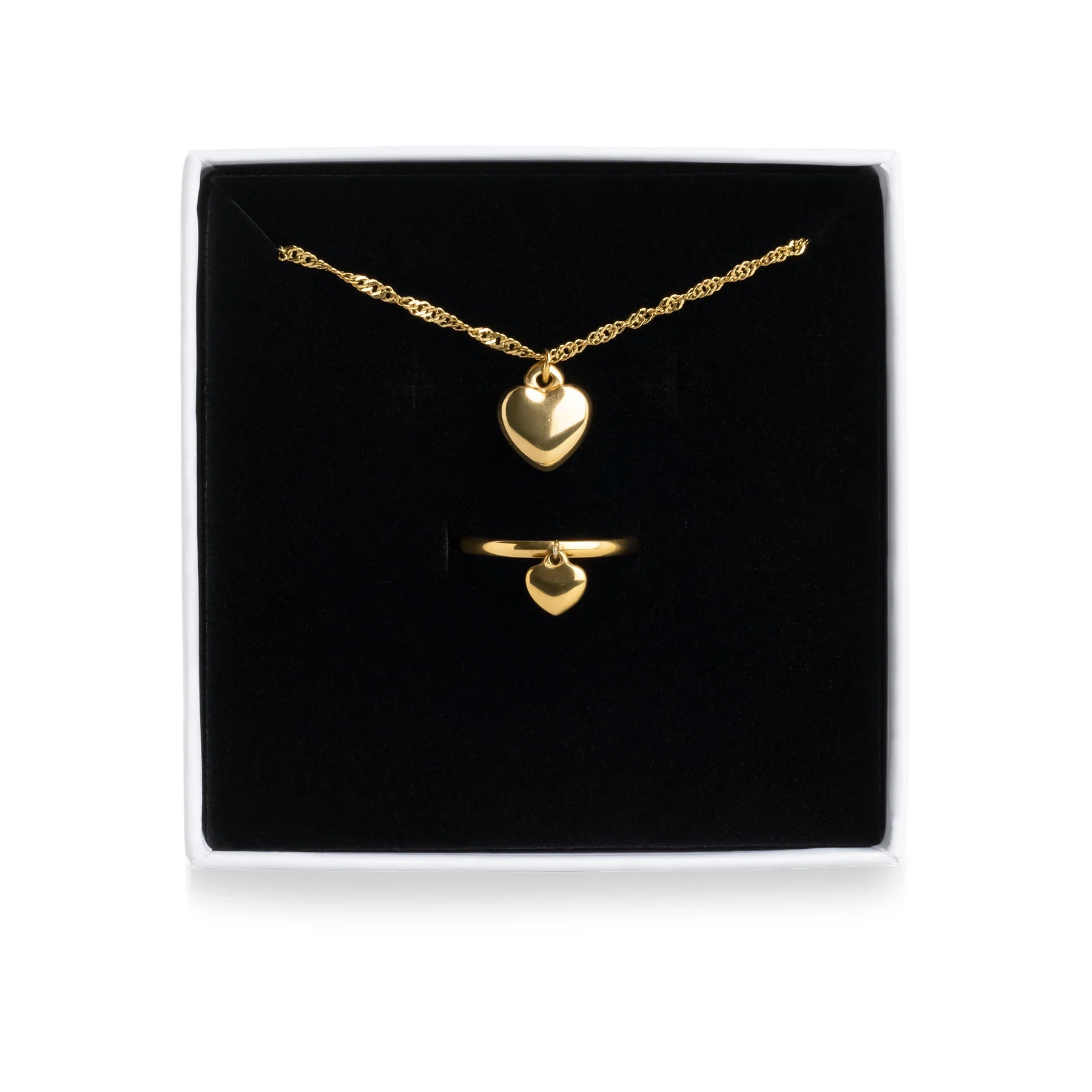 Heart Necklace & Ring Set - Gold