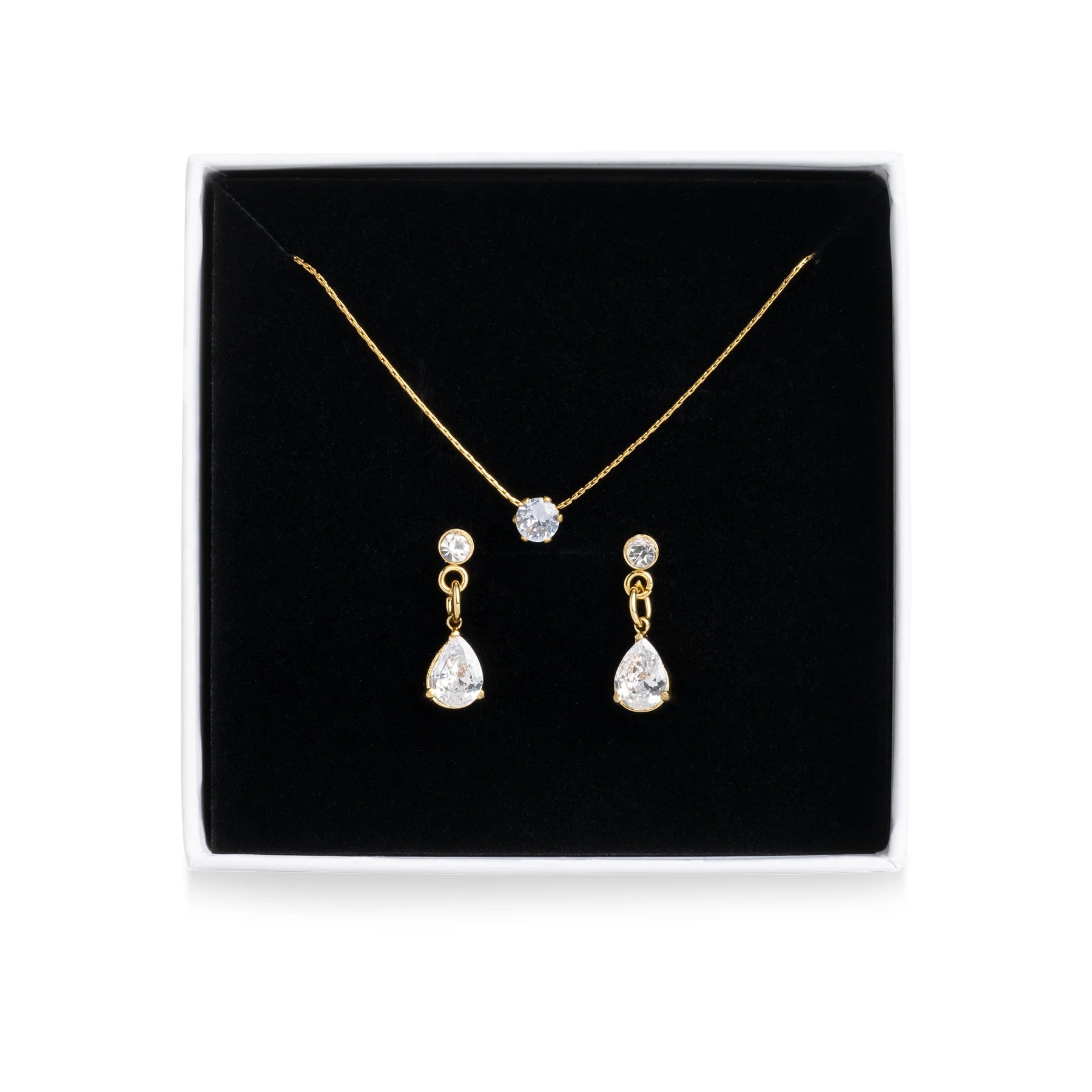 Crystal Necklace & Earrings Set - Gold