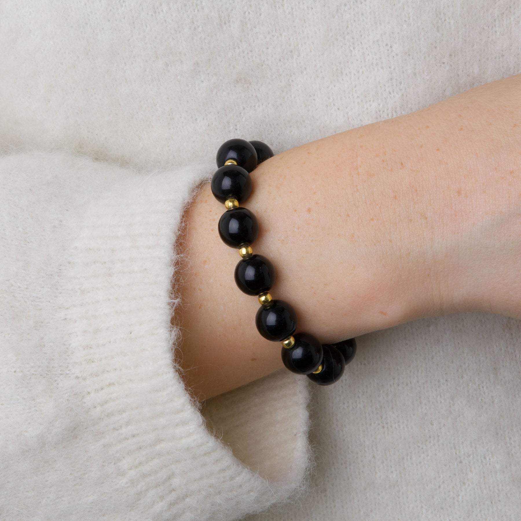 Anja Pearl Stretch Bracelet/Hair Tie - Svart