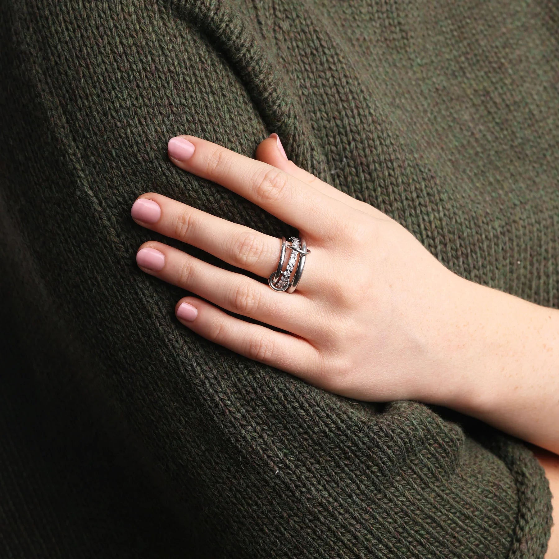 Ethel Stacked Ring Crystal - Silver