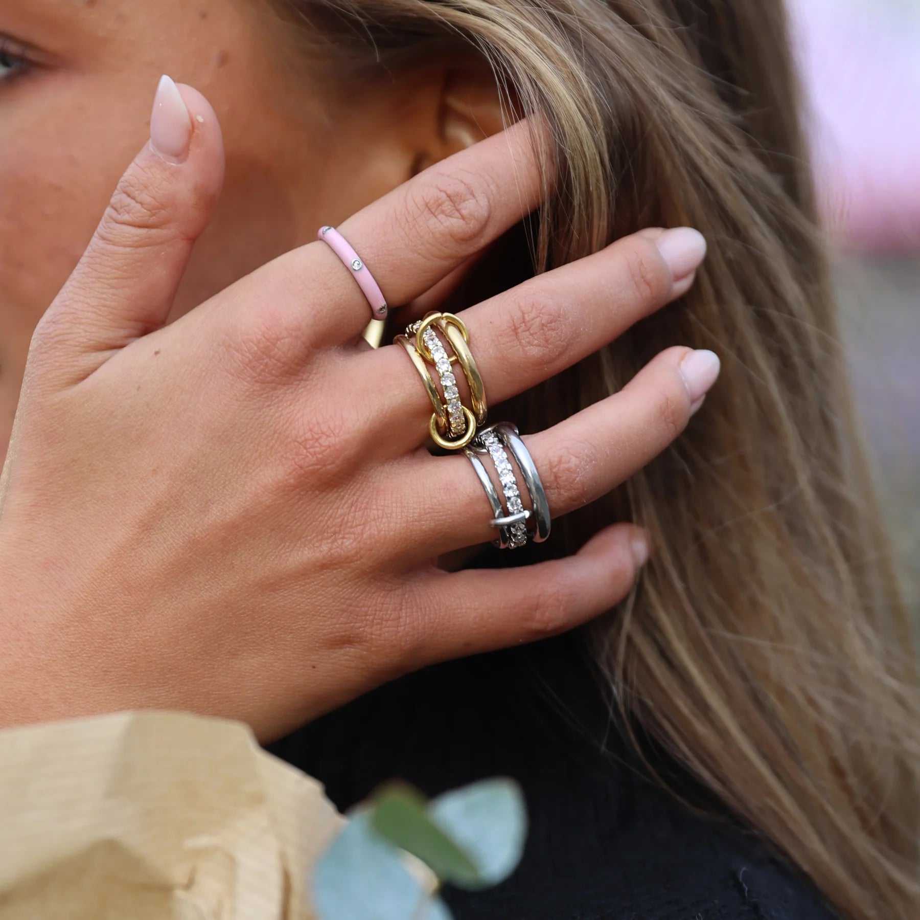 Ethel Stacked Ring Crystal - Silver