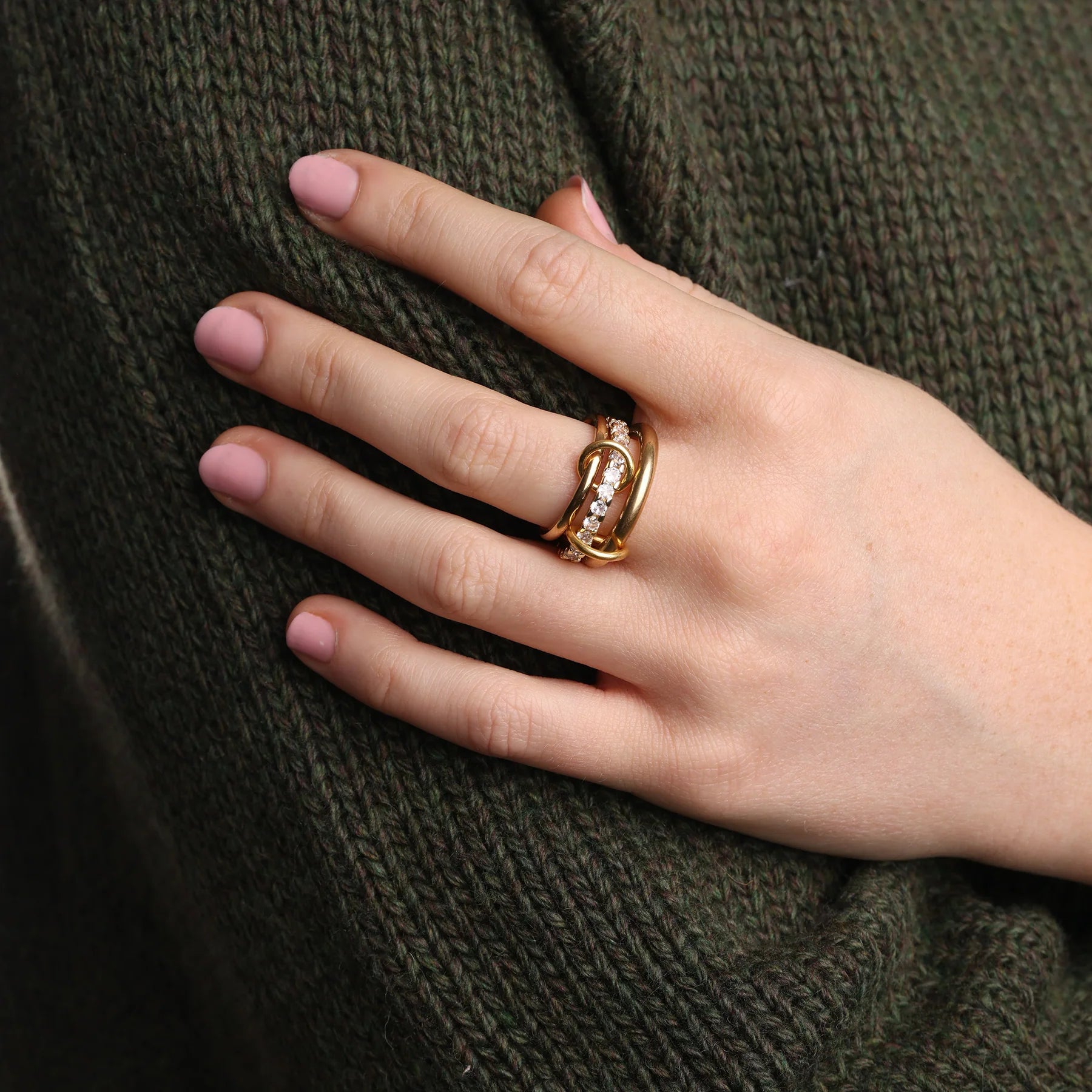 Ethel Stacked Ring Crystal - Guld