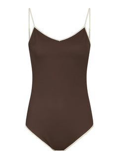 Felice Solid Contrast Swimsuit - Dark Brown/Creme
