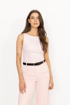 Peggy Rib Boatneck Top - Light Pink