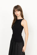 Peggy Rib Boatneck Topp - Svart