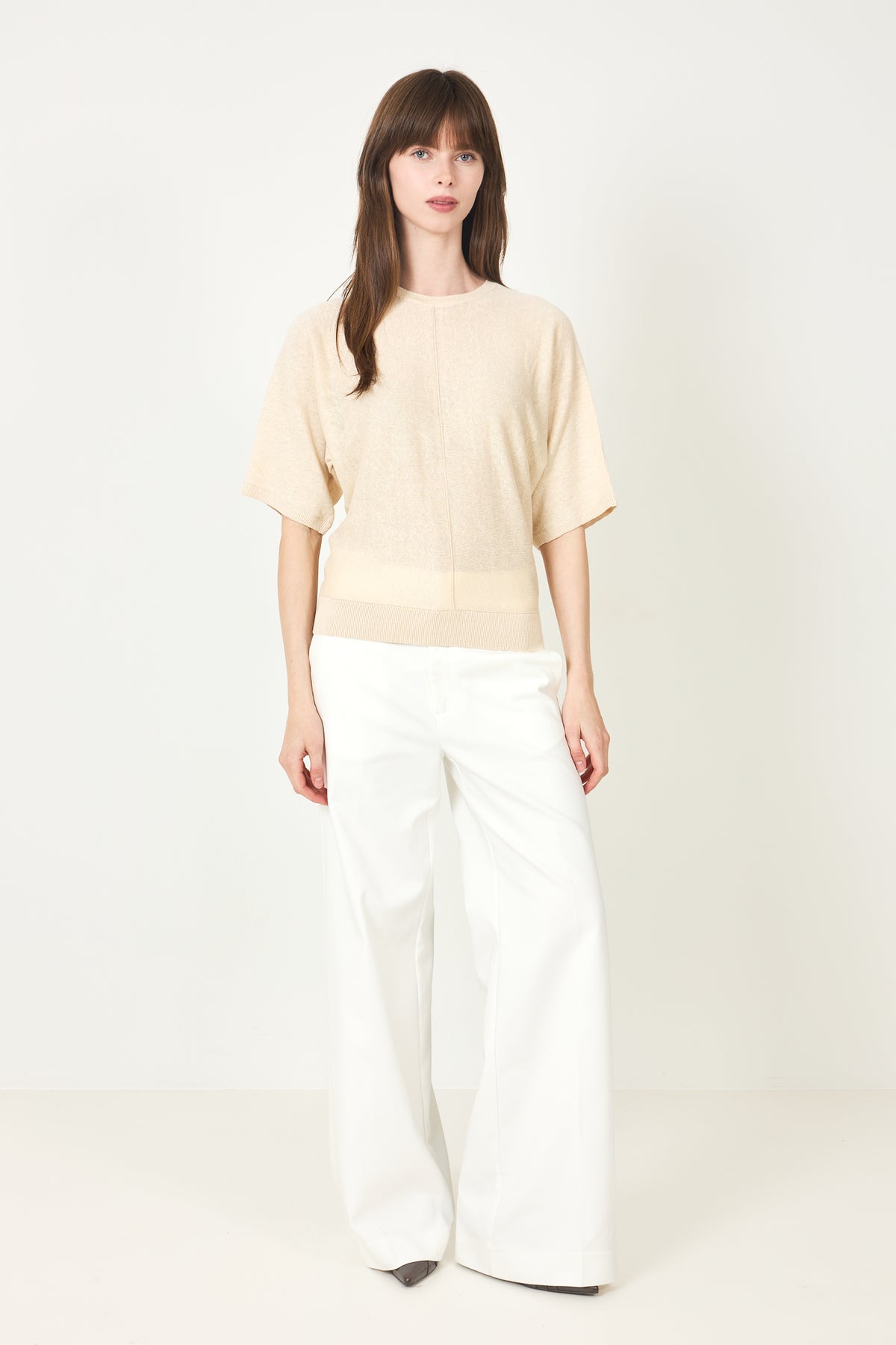Jane Linen 2/4 Bat Knit O-Neck - Sandshell