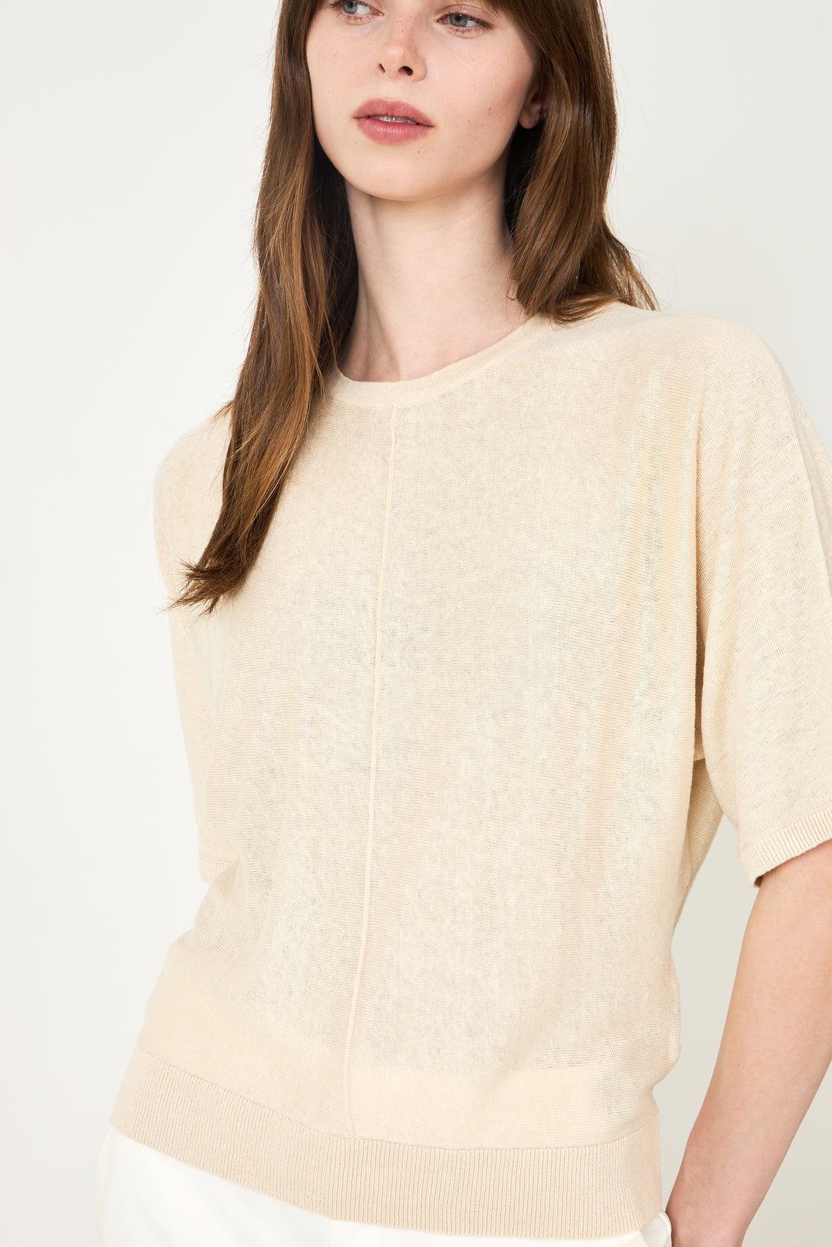 Jane Linen 2/4 Bat Knit O-Neck - Sandshell