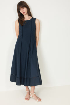 Delia Reg Sl Midi Ladder Stitch Dress - Dark Sapphire