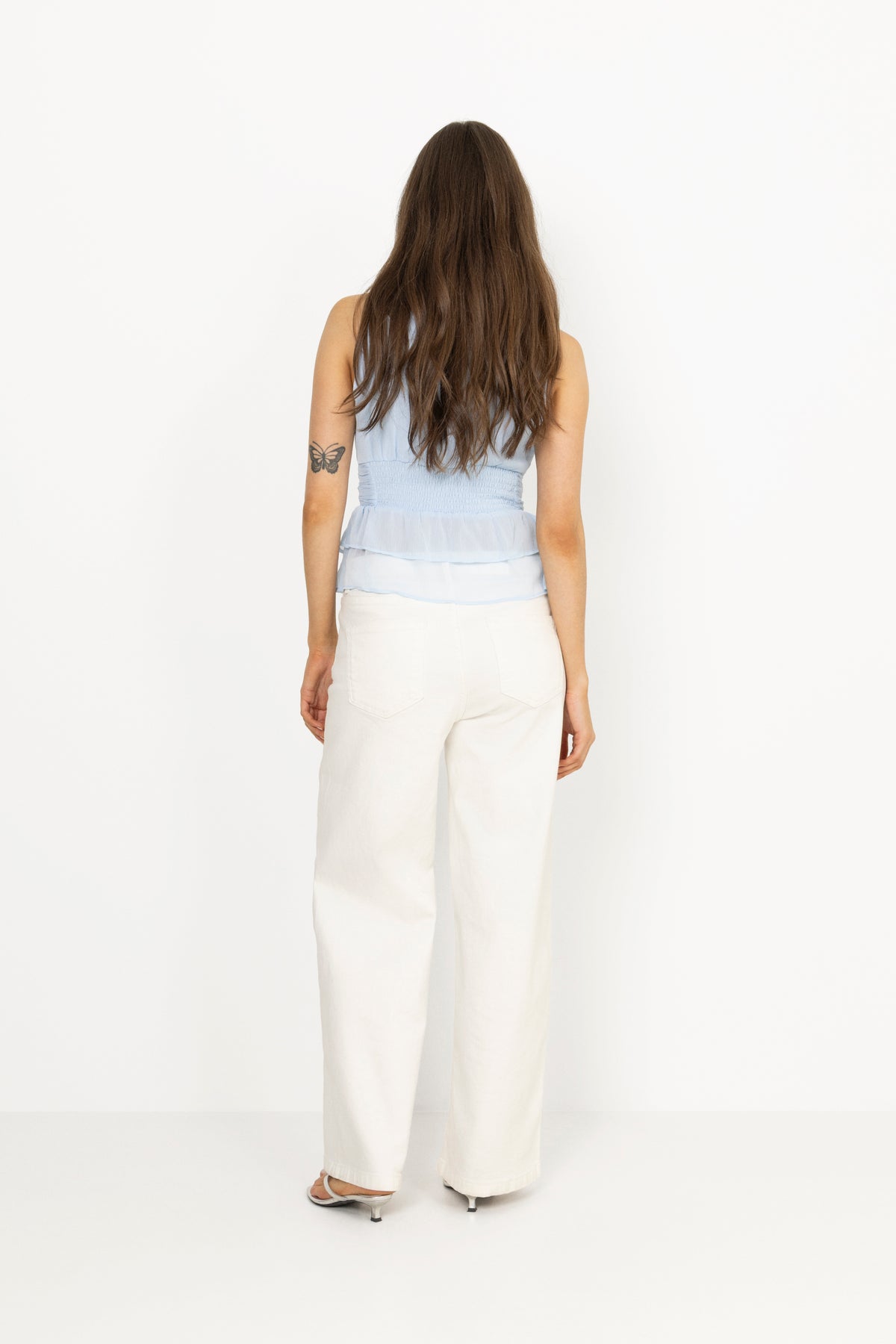 Ansol Solid Chiffon Top - Light Blue