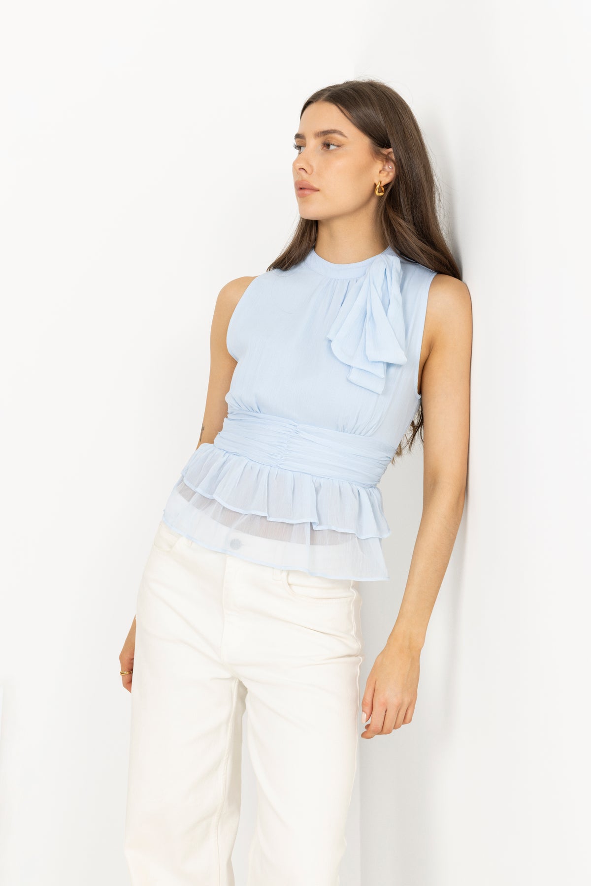 Ansol Solid Chiffon Top - Light Blue