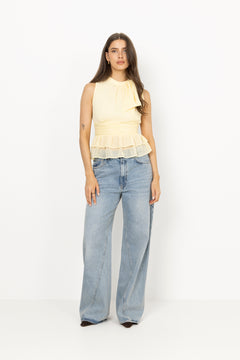 Ansol Solid Chiffon Top - Light Yellow