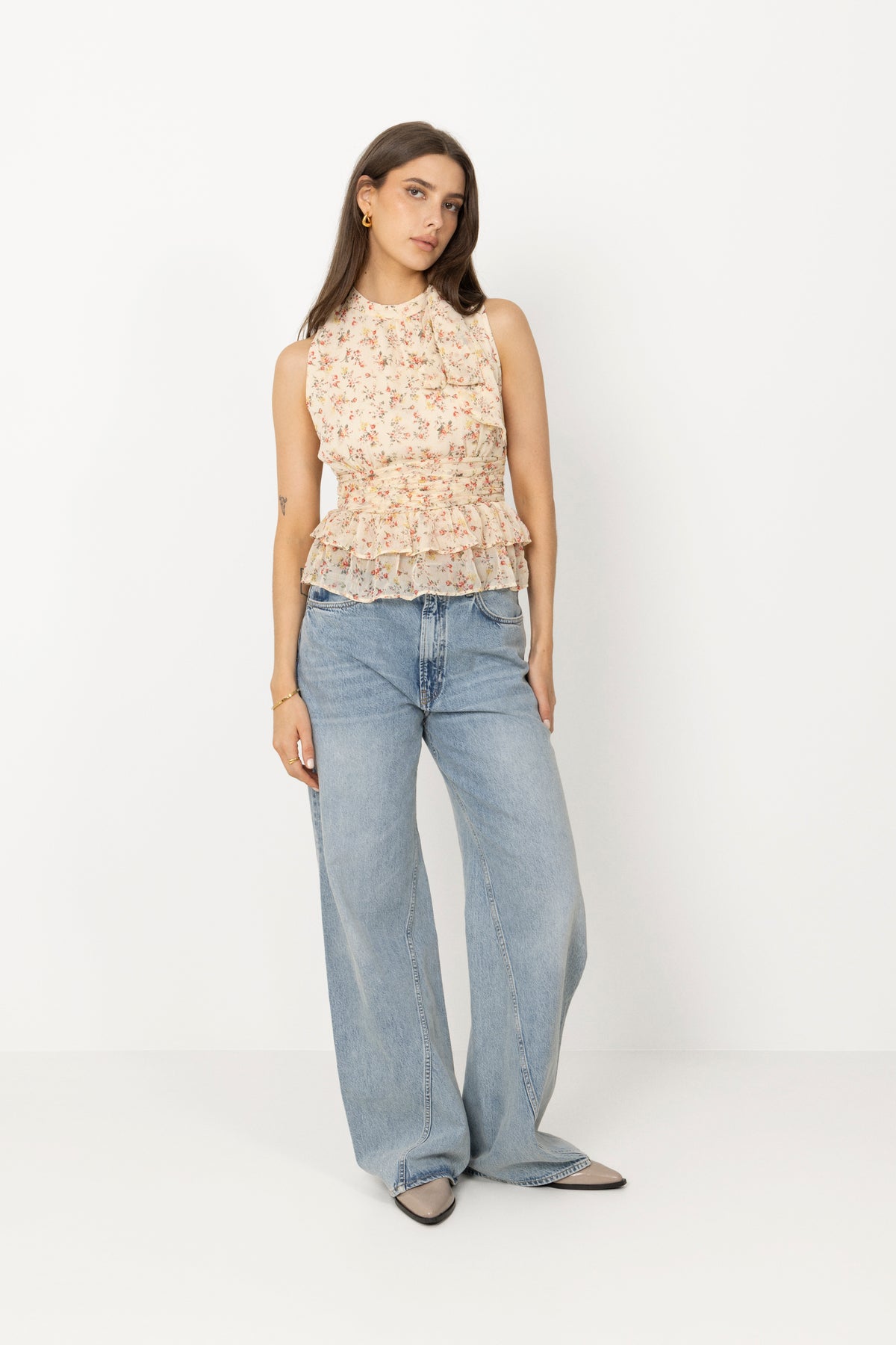 Ansol Meadow Printed Top - Creme