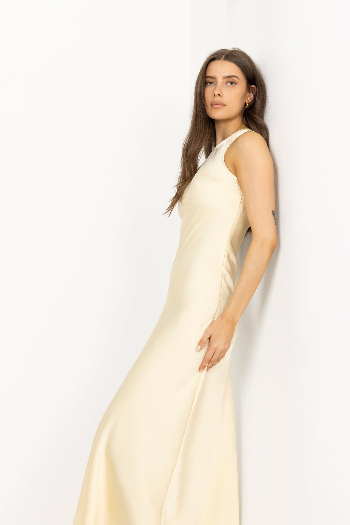 Celinie Heavy Sateen Dress - Light Yellow