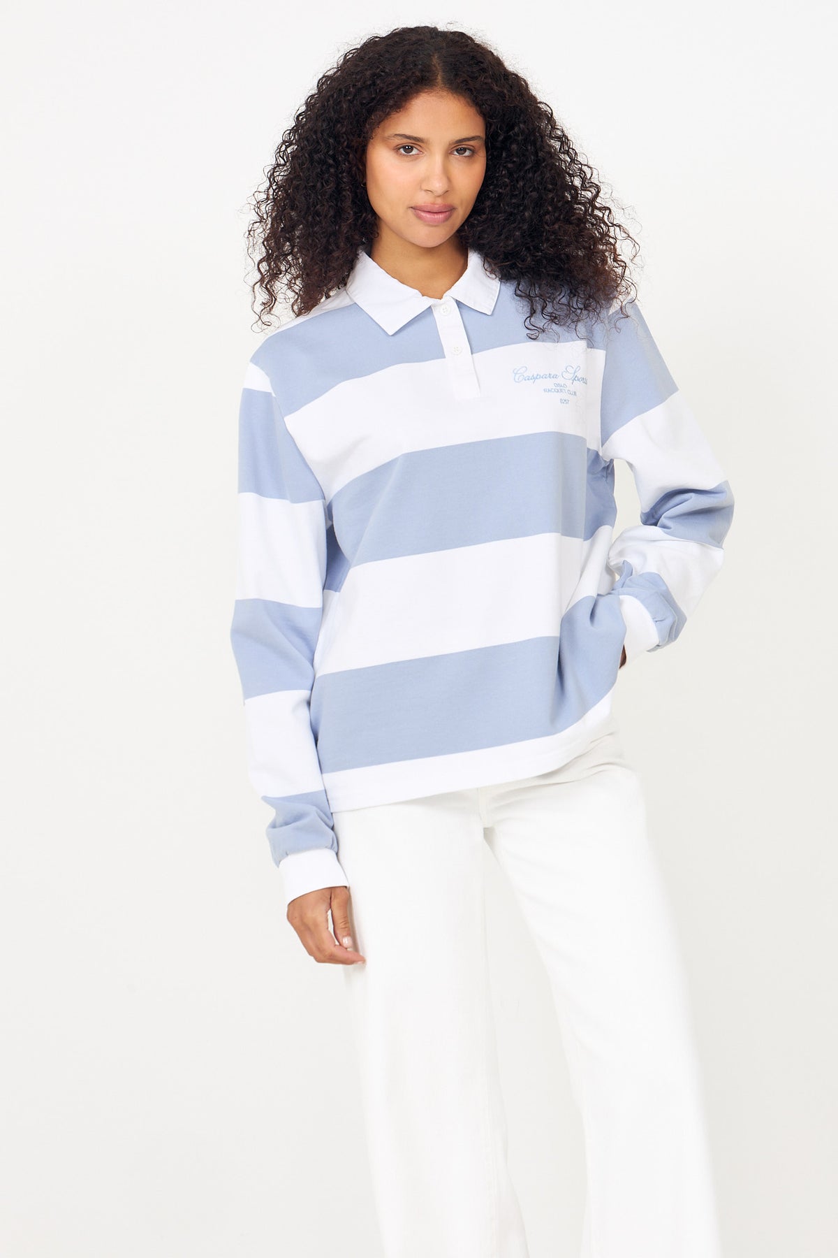 W. Thin Cotton Rugby Shirt - White And Vintage Blue Stripes