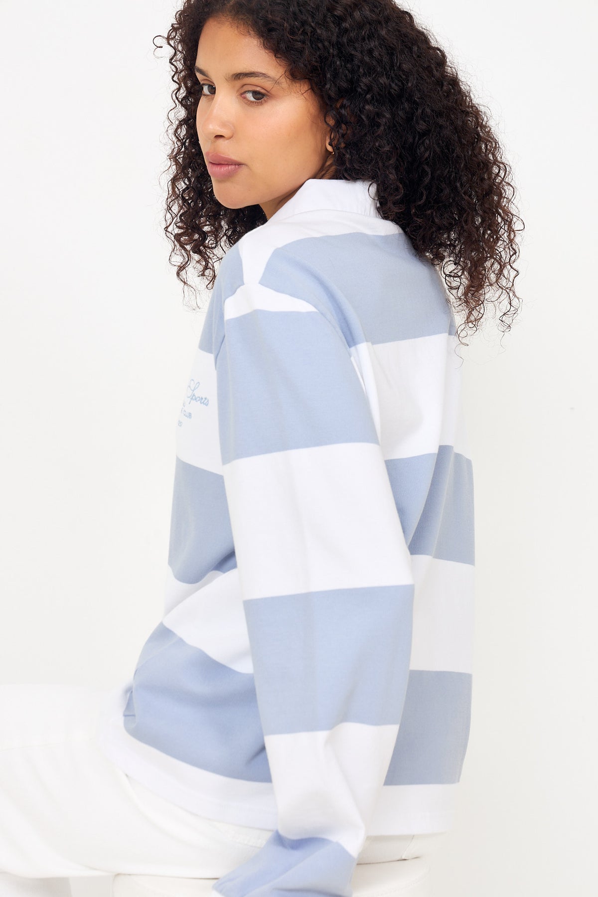 W. Thin Cotton Rugby Shirt - White And Vintage Blue Stripes