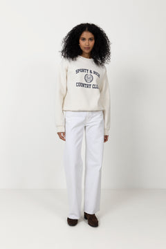 Varsity Crest Crewneck - Ecru Navy