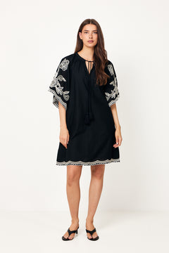 Breannapw Dress - Black W Offwhite Emb
