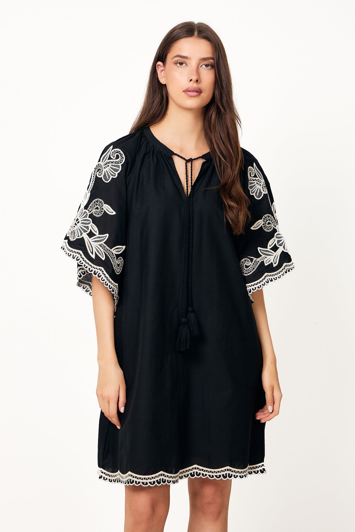 Breannapw Dress - Black W Offwhite Emb
