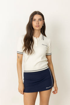 Signature Logo Mini Cable Polo - Ecru/Dark Navy